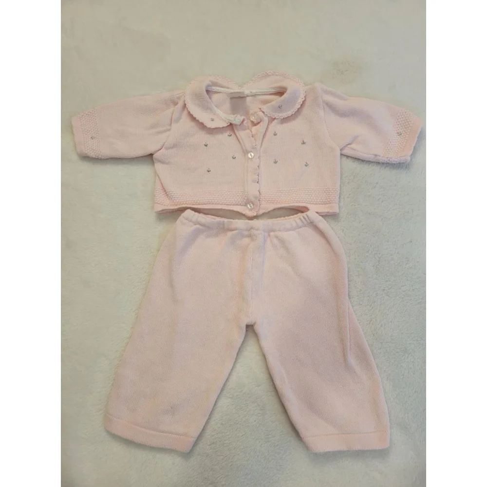 Bundle 2 Vintage Teddy Tots Baby Girl Pink Knit Sets Size 0